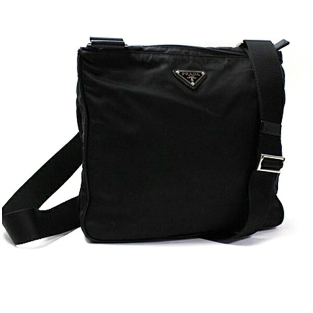 Prada Nylon Shoulder Bag with Triangle Plate, Black, PRADA, Men's & Women's